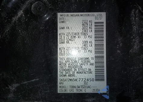 2017 Nissan Rogue Sl z USA, uszkodzony, nr VIN 5N1AT2MV5HC772450